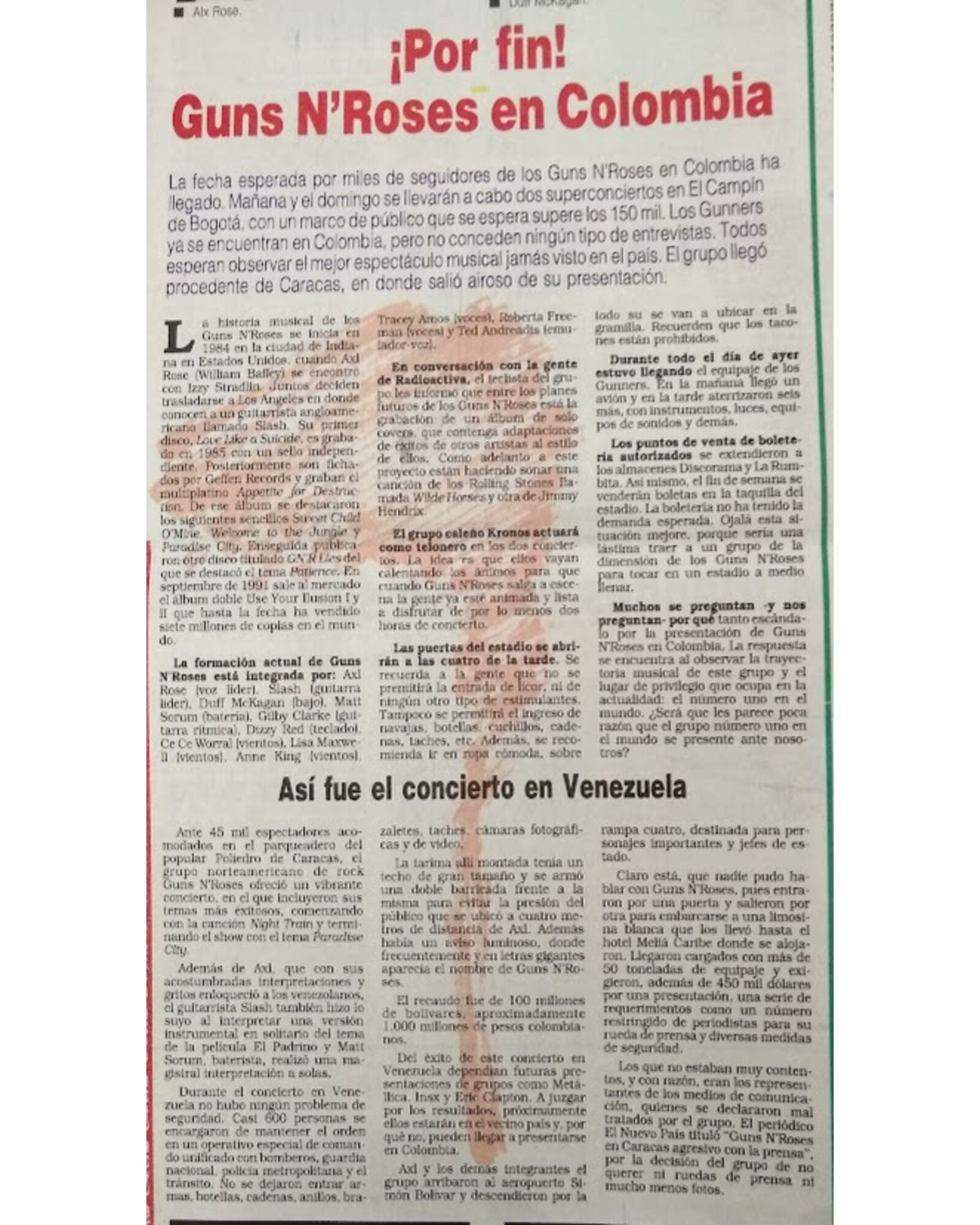 ¡Por fin! Guns N´ Roses en Colombia