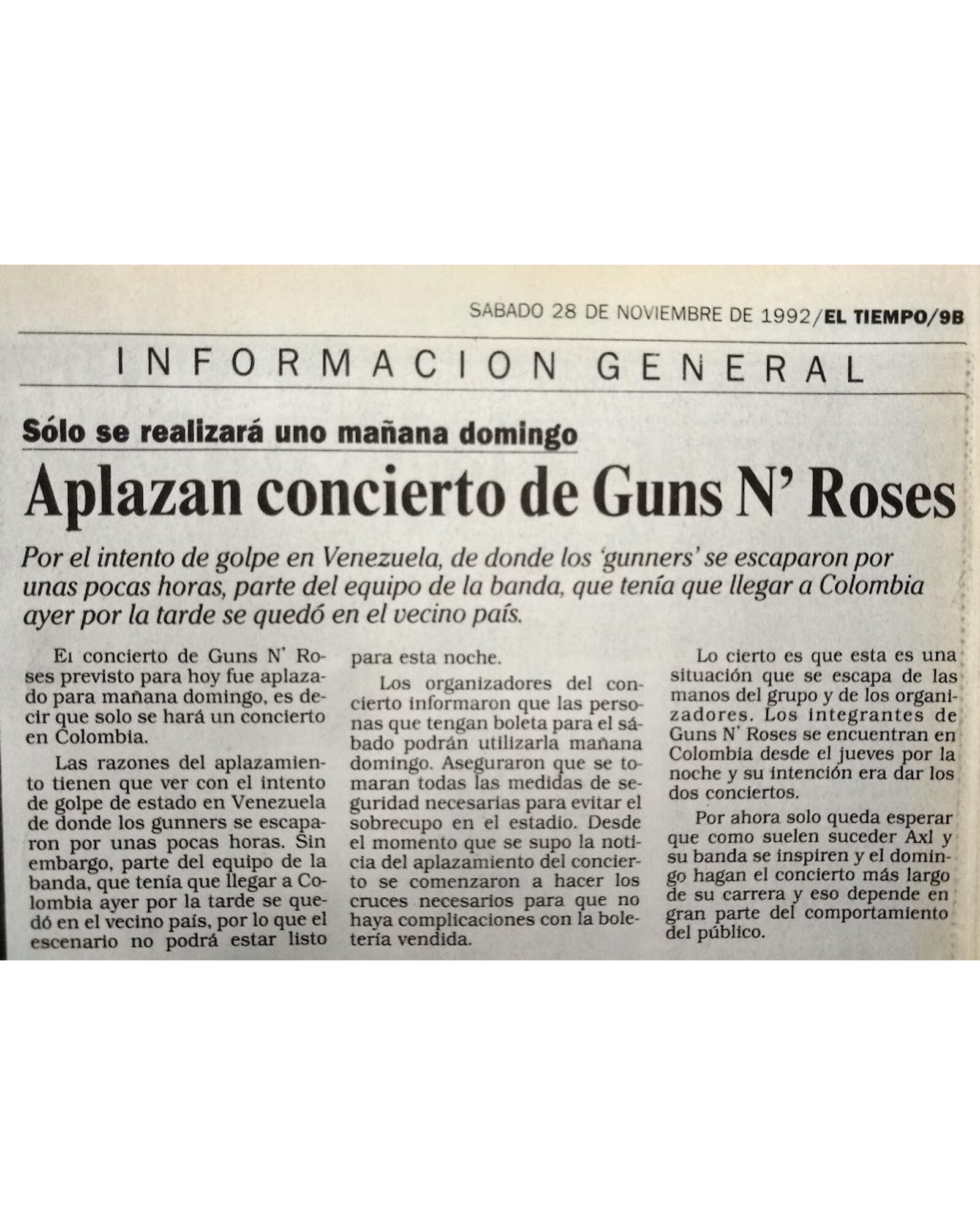 Aplazan concierto de Guns N’ Roses