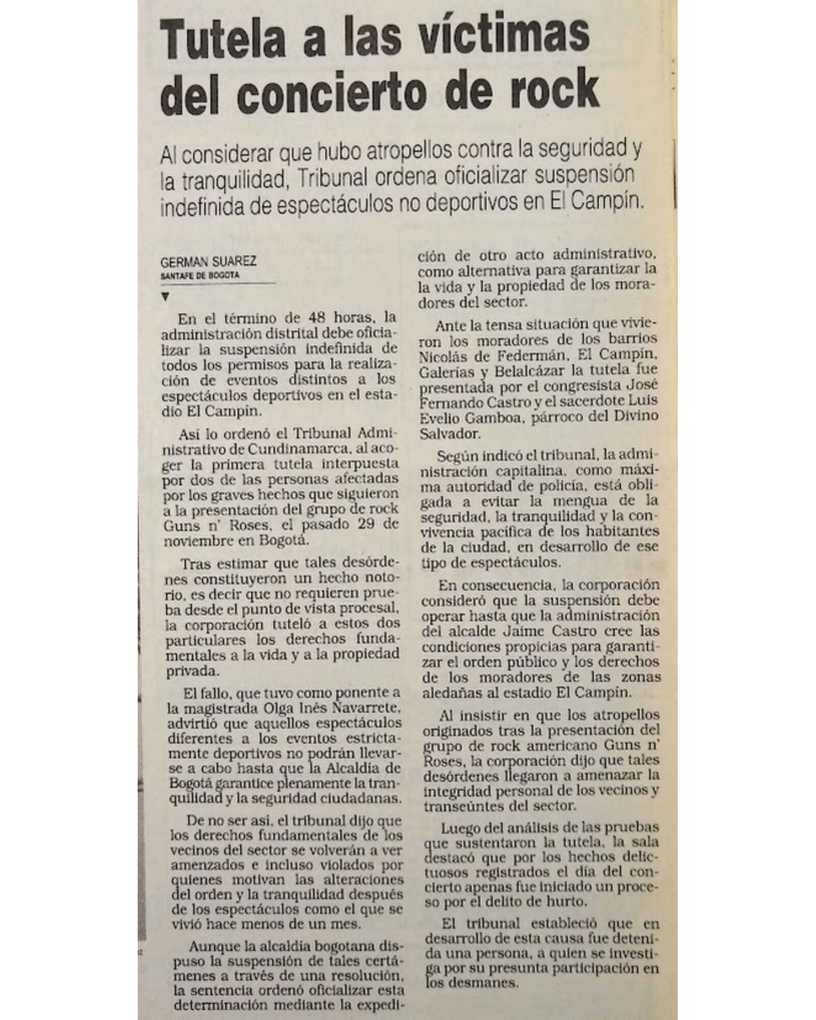 Tutela a las víctimas del concierto de rock