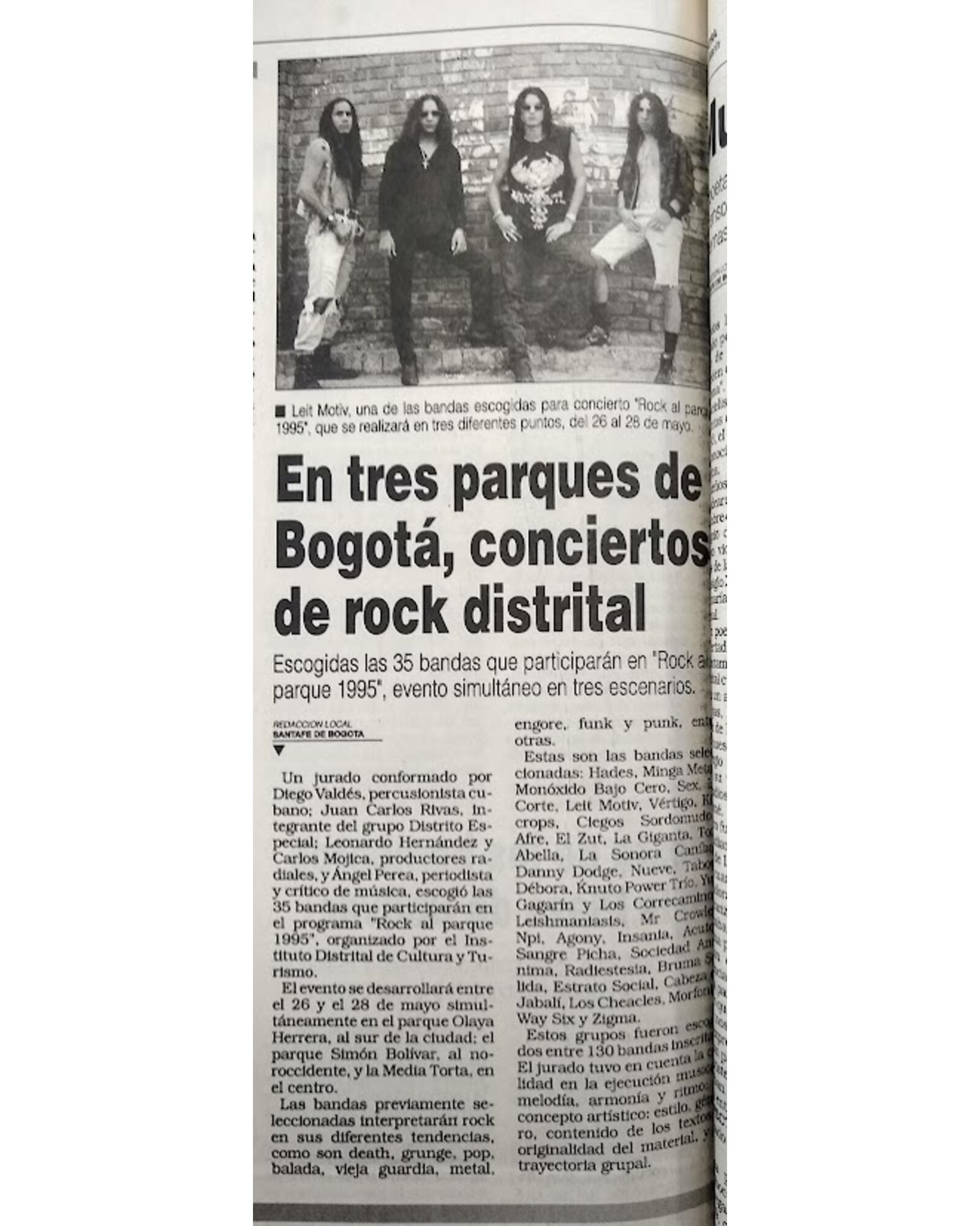 En tres parques de Bogotá, concierto del rock distrital